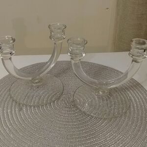 Gorgeous Bridal Bouquet Glastonbury Lotus etched pair of candelabras vintage 60,